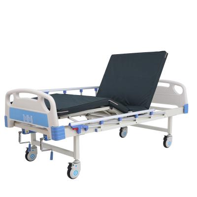 China Good Quality Metal Medical Equipment ABS Headboard Two Cranks Blue Cranks Manual Medical Hospital Bed MGE-M20 Medige for sale