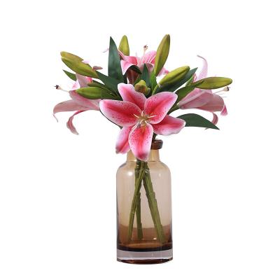 China Wedding Party Home Decor Fake PU Real Touch Floral Bouquet Artificial Flowers Lilies Home Decoration Party Table Silk Plastic Centerpieces for sale