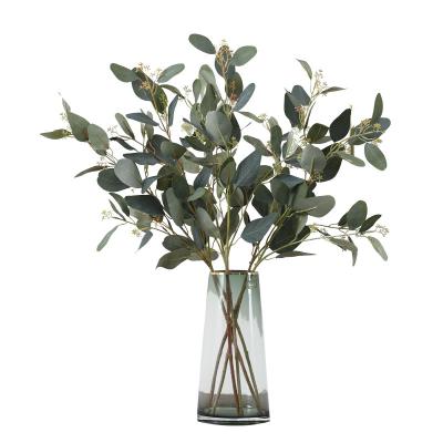 China Interior Home Decoration Simulated Green Plant Flower Arrangement With Fruit Eucalyptus Americana Leaves Artificial Single Simulated Eucalyptus Leaves for sale