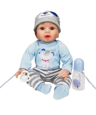 China stuffed & Plush Toy Reborn Baby - 22inch 55cm Mouth Soft Magnetic Cute Boy Doll Silicone Vinyl Toy Dog Wearing Blue Clothes for sale