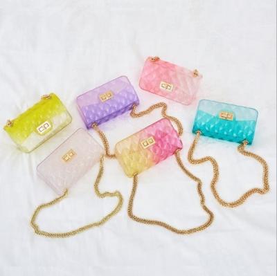 China Color Matching RFID Mini Jelly Chain Bag Fire Mini Cross Super Transparent Jelly Bag Color Matching Body Purse for sale