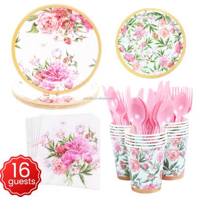 China Disposable Tableware Stocked Kit Birthday Party Supplies Paper Tablecloth Paper Plates Cups Napkins for sale