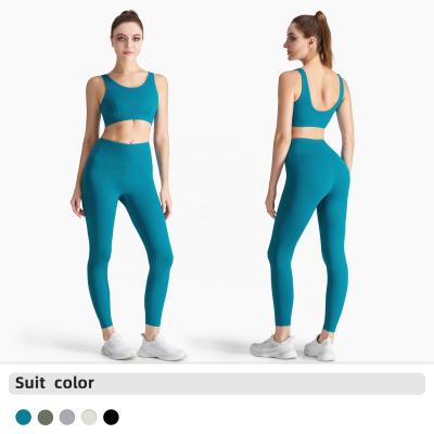 China Wholesale Breathable Yoga Squat Fitness Set Shoulder Strap Yoga Bra And Sports Pants Girls Gym Wear for sale