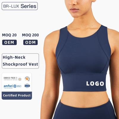 China Custom Breathable Fashion Sports Bra With High Running Neck Shockproof Yoga Bra Fitness Tank Top Women for sale