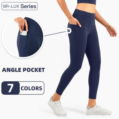 China Breathable Women's High Waist Sports Gaiters With Both Pocket Side Logo Compression Fitness Yoga Pants for sale