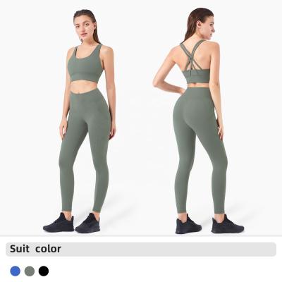 China Breathable 2022 Wholesale Sports Two Piece Yoga Sets High Impact Gym Woman Yoga Clothes for sale