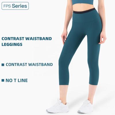 China Breathable Warm Sports Fabric Capri High Waist Ribber Legging Women Yoga Pants Splice Color OEM for sale