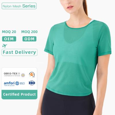 China New Arrival Fashionable Women Yoga Top Fitness Sports Breathable T-Shirt With Breathable Mesh for sale