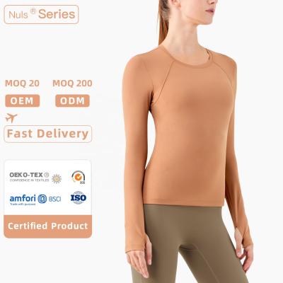 China Plus Size Custom Logo Slim Fit Women Long Sleeve Tops Wear Nude Sports T-Shirt With Thumb Holes for sale