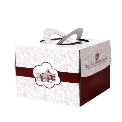 China Recyclable Customized Paper Gift Box Take Out Package Gift Candy Cake Baking Box With Handle for sale