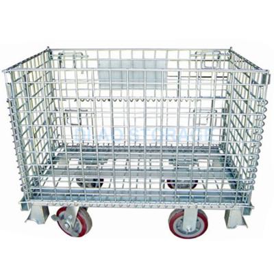 China Folding & Industrial Warehouse Stackable Storage Wire Mesh Cart With 4 Wheels for sale