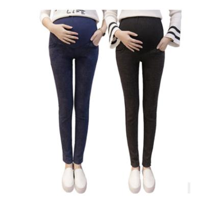 China Breathable Pregnant Woman Clothes 2022 New Washed Maternity Pregnant Woman Skinny Pants Black And Hot Blue Denim Pants for sale