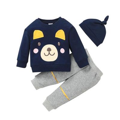 China Newborn Casual Clothing Set Soft 3Pcs T-shirt+Pants+ Hat Clothing Suit For Newborn Baby Boy Autumn Clothes 2022 New for sale