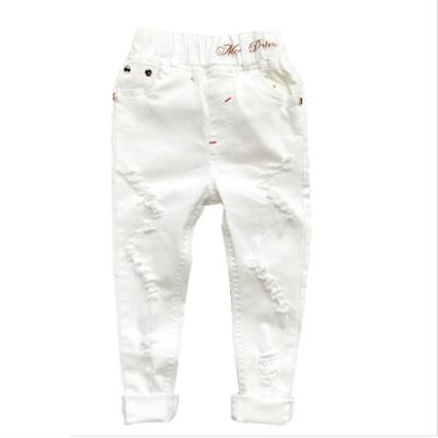 China 2022 New Anti-wrinkle Baby Boy Girls Distressed White Denim Pants Kids Spring Pants Baby Boy Girls Clothes for sale