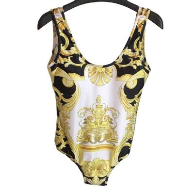 China Brand Designer Logo OEM Swimwear Breathable Gold Print Sexy Monokini Bikini Set Women One Shoulder Swimwear One Piece Swimwear for sale