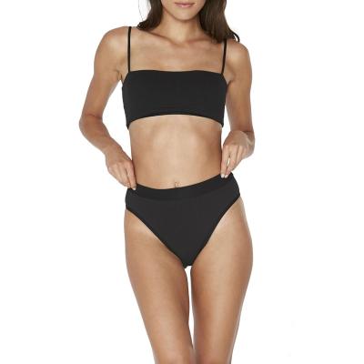 China Breathable Black Solid Bandeau Waist Bikini Top Set Brazilian Swimwear Women Swimwear Bikini Lift Up Bikini for sale