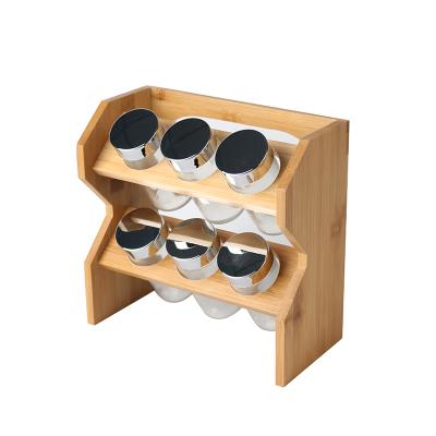 China Contemporary Natural Eco-Friendly Kitchen Bamboo Wooden Spice Racks, Condiment Shelf Board with Jars, Storage Organizer for sale