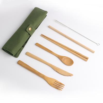 China Viable Hot Selling Bamboo Cutlery Utensil Travel Set, Straw Flatware Cutlery Set With Knife Fork Spoon Bamboo Bag, For Outdoor Camping Picnic for sale