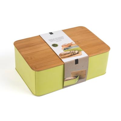 China Other Factory Outlet Food Storage Box Kitchen Metal Bread Storage Box Bread Bin With Lid Bamboo Food Container for sale