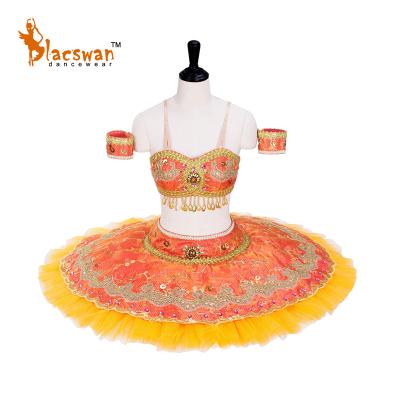 China brackets & eyes tying custom made orange oriental style professional competition dance costume ballet dress tutu for sale