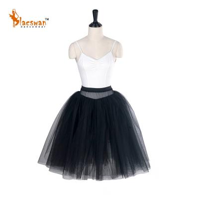 China Multi Colors Elastic Waistband 4 Layers Below Black Professional Rehearsal Equipment Tulle Half Skirt Knee Length Ballerinas Ballet Practice Tutus for sale