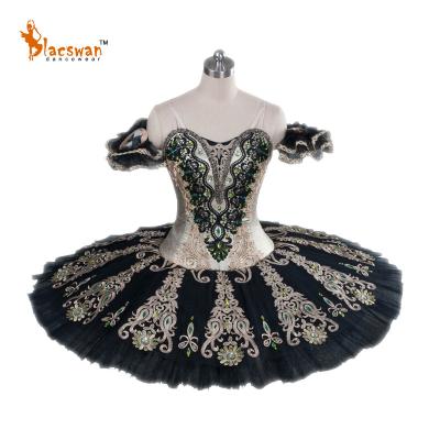 China Hook and Eye Closure Black and Gold Satanella YAGP Dance Competition Stage Performance Ballet Ballerina Dress Professional Tutu for sale