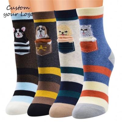 China Sporty Cute Horizontal Striped Animal Pocket Tube Pocket Tube Cotton Female Three-Dimensional Medium Socks for sale