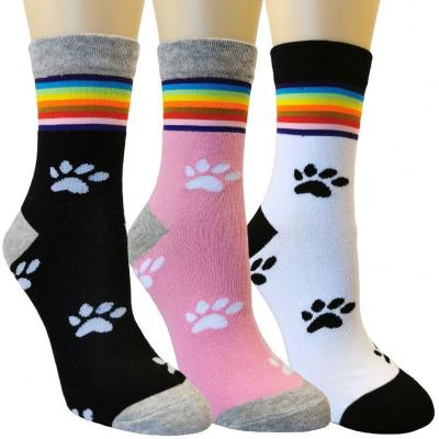 China New Breathable Rainbow Cartoon Socks Cat Claw Footprints Fun Novelty Cute Socks for sale