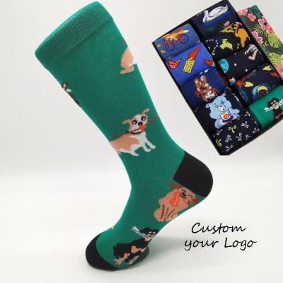 China New sporty green cotton bangs colorful personality popular fashion cotton trend tube dog pattern mid crew socks for sale