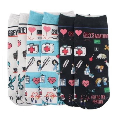 China Casual Creative Soft Comfortable Funny Gifts Novelty Happy Doctor Nurse Print Gray Anatomy Cotton Socks Men Woman Fans Gifts QUICK DRY for sale