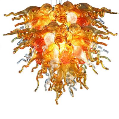 China 100% New Arrival Handmade Luxury Lamps Amber Living Room Kitchen Blown Glass Foyer Chandeliers for sale