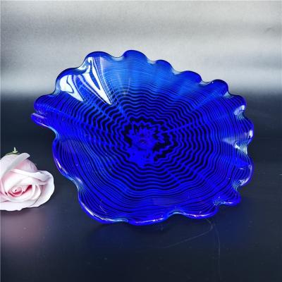 China 100% Handmade Flat Shape Blue Colored Indoor Led Blown Glass Wall Lights 100% For Home for sale