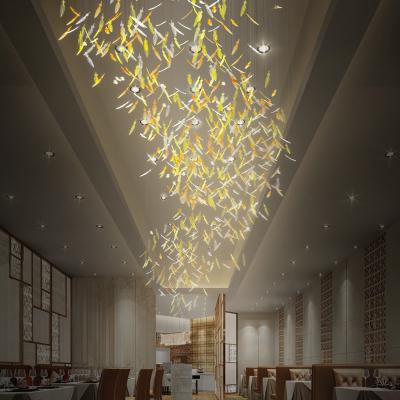 China Contemporary Hotel Building Cheap Elegant Luxury Feather Glass Pendant Lamp Large Hotels Chandelier for sale