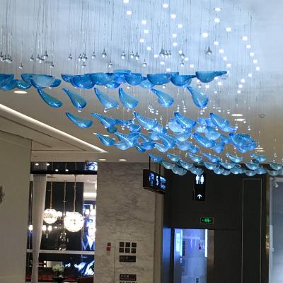 China Contemporary Modern Blue Bubble Blown Glass Hotel Project Chandelier Luxury Blue Colored Simple Pendant Light for sale