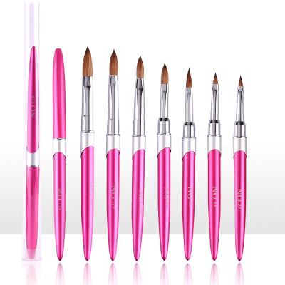 China Beauty Painting Nail Tools Metal Handle Nail Brush 100% Pink Kolinsky Nail Art Brush Acrylic Brush 02 04 06 08 10 12 14 for sale