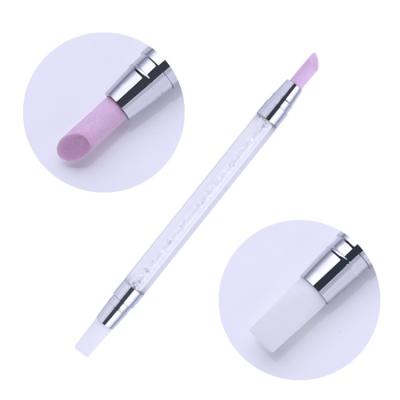 China NAIL 1 PC Nail Rubbing Brush Double-Ended Rhinestone Handle Silicone Nail Brush for sale