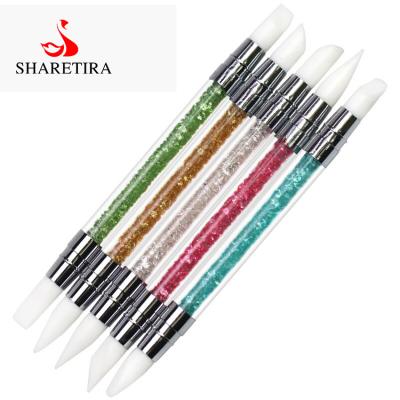 China Acrylic Nail Art Sculpture Pen Manicure Nail Dual Pen Silicone Rhinestone Handle Manicure Tool Pen for sale