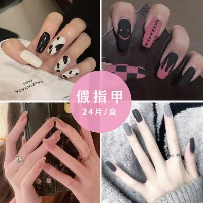 China Reusable 24 Pieces Nail Stickers Finished Long Nail Tip Wear Fake Nail Removable Head For Women for sale