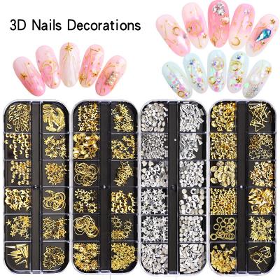 China Nail Art Decoration New 12 Oval 3D Grids Nail Metal Frame Star Shell Studs DIY Decorations Nails Silver Gold Manicure Nail Ornament Jewelry for sale