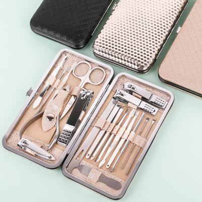 China Portable Stainless Steel Finger Nail Clipper Set Nail Tools Manicure Pedicure Set 19 Pieces Nail Clippers for sale