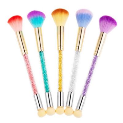 China New Double Head Nail Art Dust Brush Cleaning Tool Nail Art Rhinestones Colorful Powder Wholesale Manicure for sale