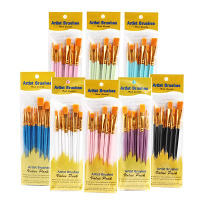 China Oil Watercolor Paint Round Sharp Tip 10 Pcs Nylon Acrylic Paint Brushes Hair Brushes For Oil Acrylic Watercolor for sale