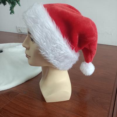 China Classic 2022 Plus Thick Christmas Hats Decoration Christmas Red Velvet Santa Claus Hat For Kids And Adults for sale