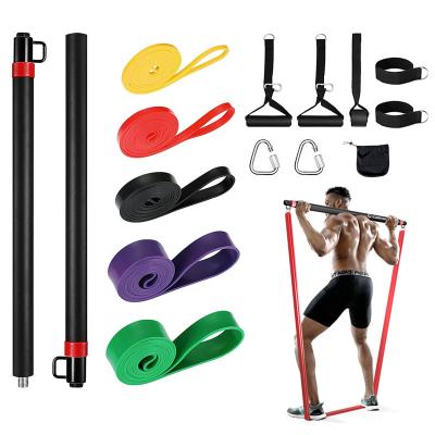 China Portable resistance bands bar set pilates bar with resistance bands home gmy bar with resistance bands door anchor, handles for sale