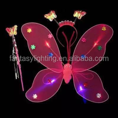 China Halloween Fairy Wings Costumes Double Butterfly Dress Set Led Lights for sale