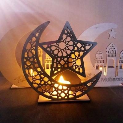 China 2020 New Arrival Eidmubaiak Ramadan Festival Decoration LED Candle Light with Moon Star Wooden Palace Eidmubaiak Ramadan Festival Decoration Battery Operated for sale