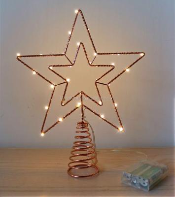 China Gold Galvanized Double-layer Star Decoration Battery Powered Micro Light Starry Decoration LED Christmas Treetop Copper Wire Light Indoor and Outdoor for sale