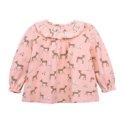 China Cute Spring Autumn Deer Print Kids Breathable Long Sleeve T-shirt Cotton Coats Babies Clothes Fall Baby Tees for sale