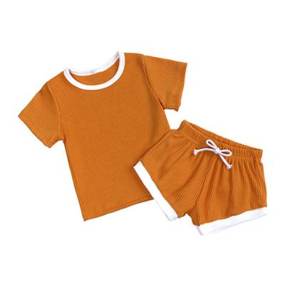 China New Summer Anti-wrinkle Children Pajamas Baby Clothes Soft Children High Waist Belly Pad Shorts Baby 2pcs T-shirt Set for sale