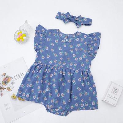 China 2022 New Style 100% Organic Cotton Newborn Infant Floral Printed Sleeveless Rompers Fashionable Soft Newborn Ruffle Jumpsuit Baby Overall 2 for sale